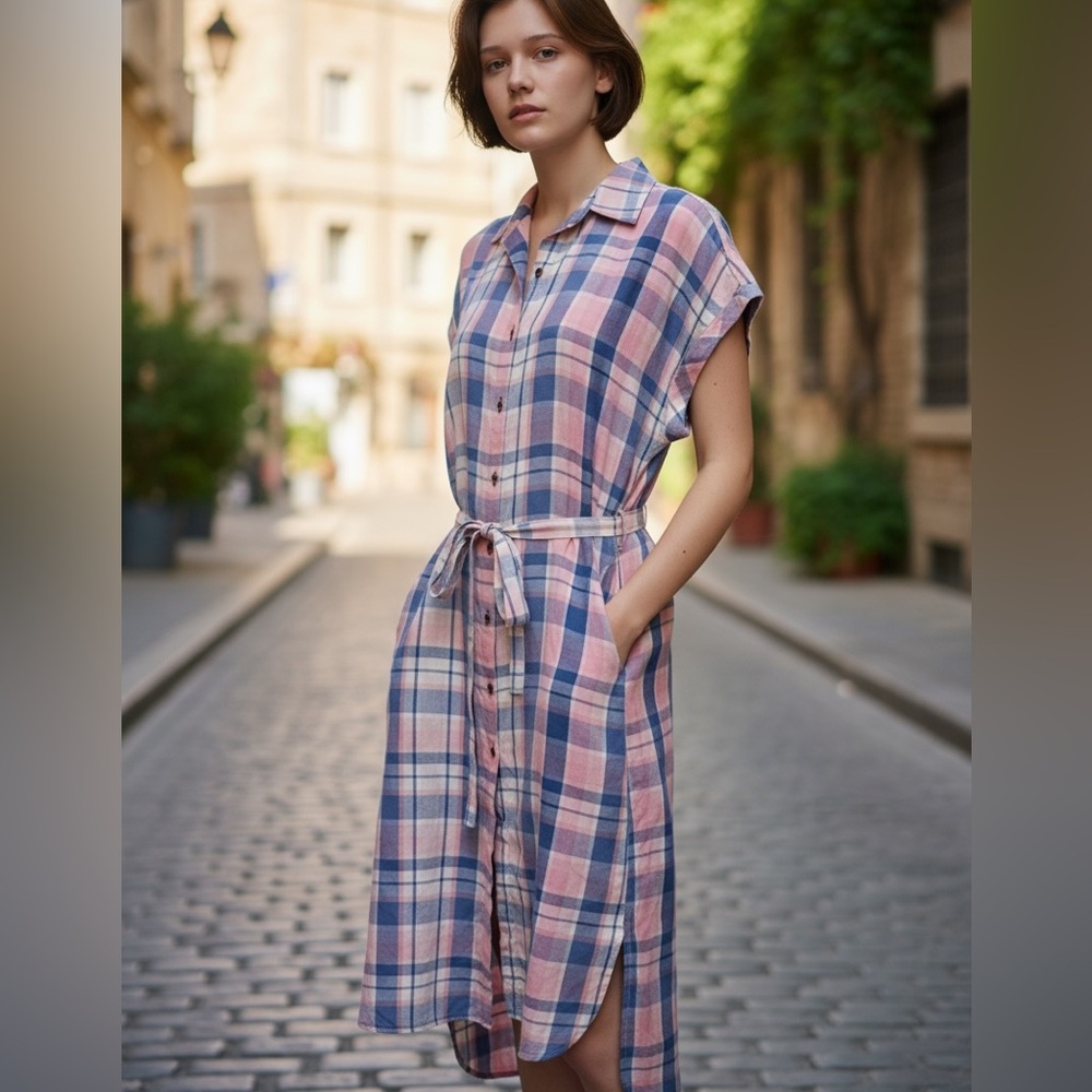 Billy T | Jolly Rancher Plaid Shirt Dress - Tencel/Linen Blend - NWT
